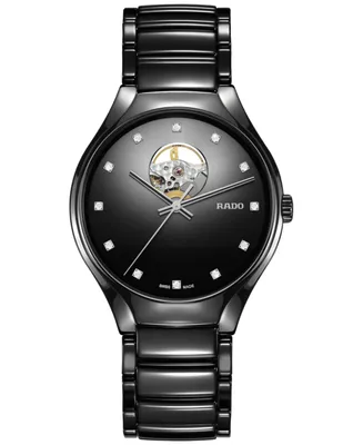 Rado Unisex Swiss Automatic True Secret Diamond (1/8 ct. t.w.) Ceramic Bracelet Watch 40mm