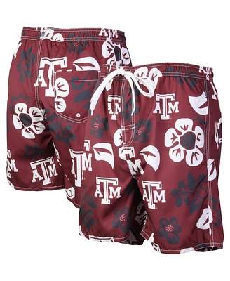 Men's Wes & Willy Maroon Texas A&M Aggies Floral Volley Logo Swim Trunks
