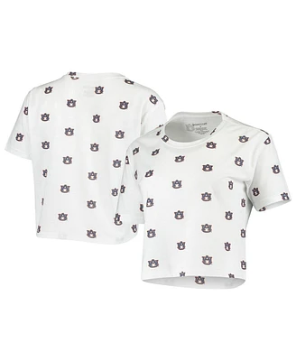 Women's White Auburn Tigers Cropped Allover Print T-shirt