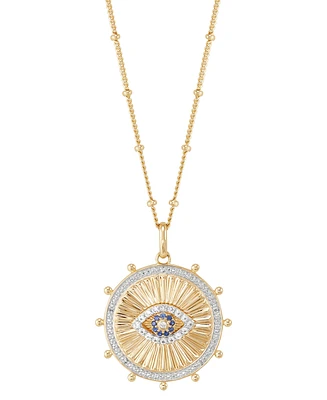 Lab Grown White Sapphire (1/5 ct.tw.), Lab Grown Blue Sapphire (1/20 ct.tw.) and Diamond Accent 18" Circle Pendant Necklace in 14k Gold-Plated Sterlin