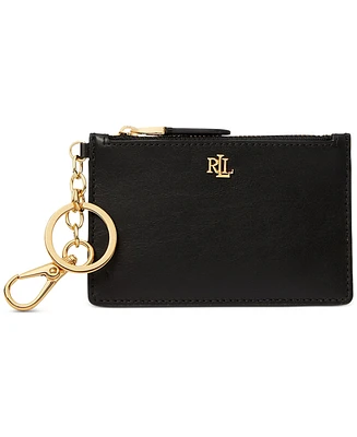 Lauren Ralph Full-Grain Leather Key-Ring Small Zip Card Case
