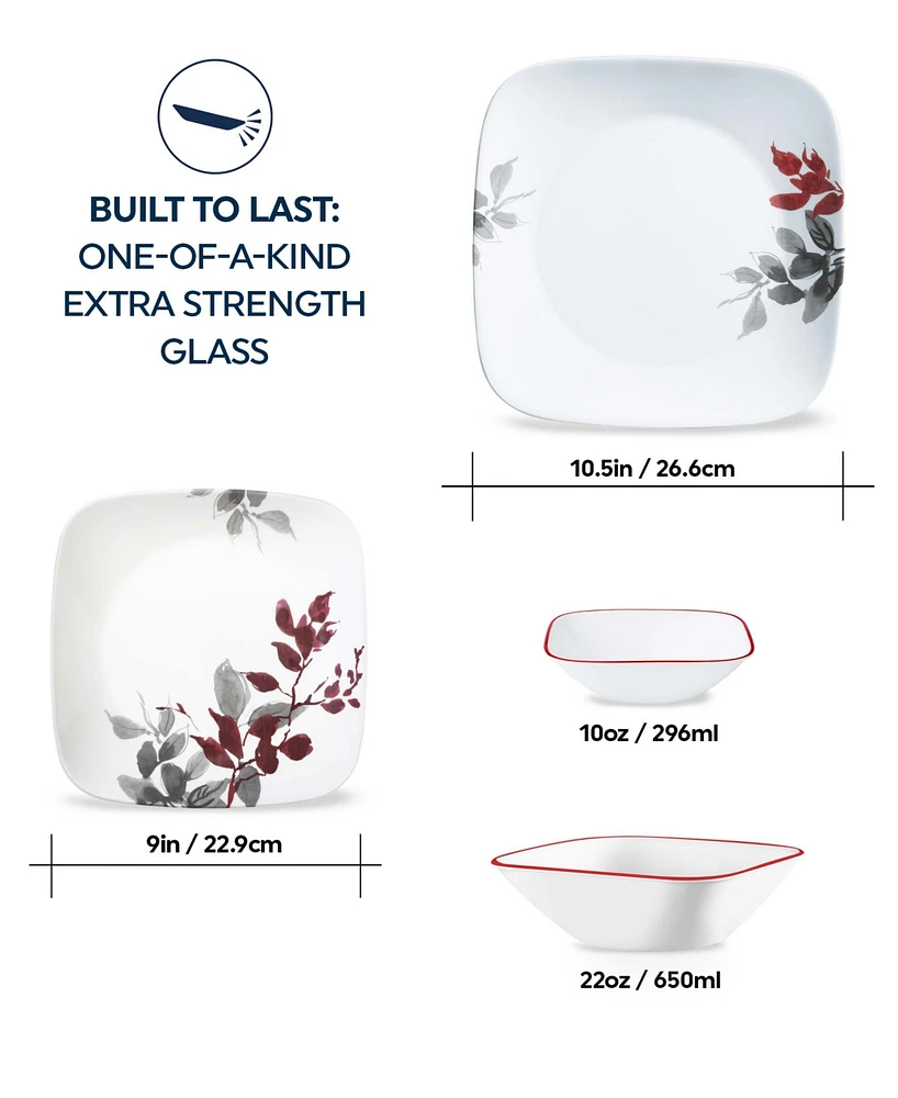 Corelle Square Kyoto Leaves 16 Pc. Dinnerware Set, Service for 4