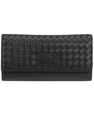Mancini Women's Basket Weave Collection Rfid Secure Quadruple Fold Wallet