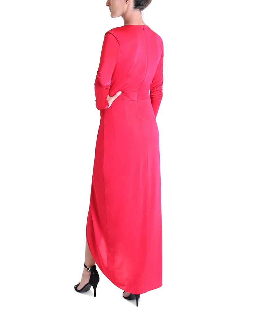 julia jordan Women's Plunge V-Neck Draped Maxi Dress