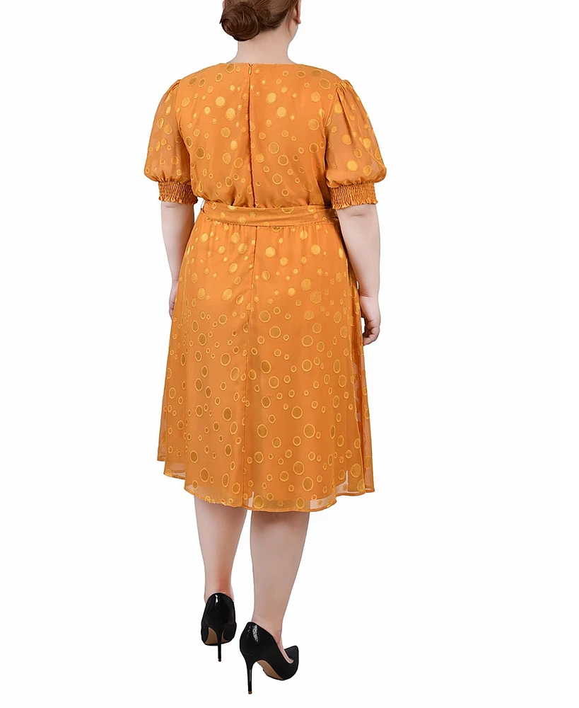 Ny Collection Plus Elbow Sleeve Swiss Dot Dress