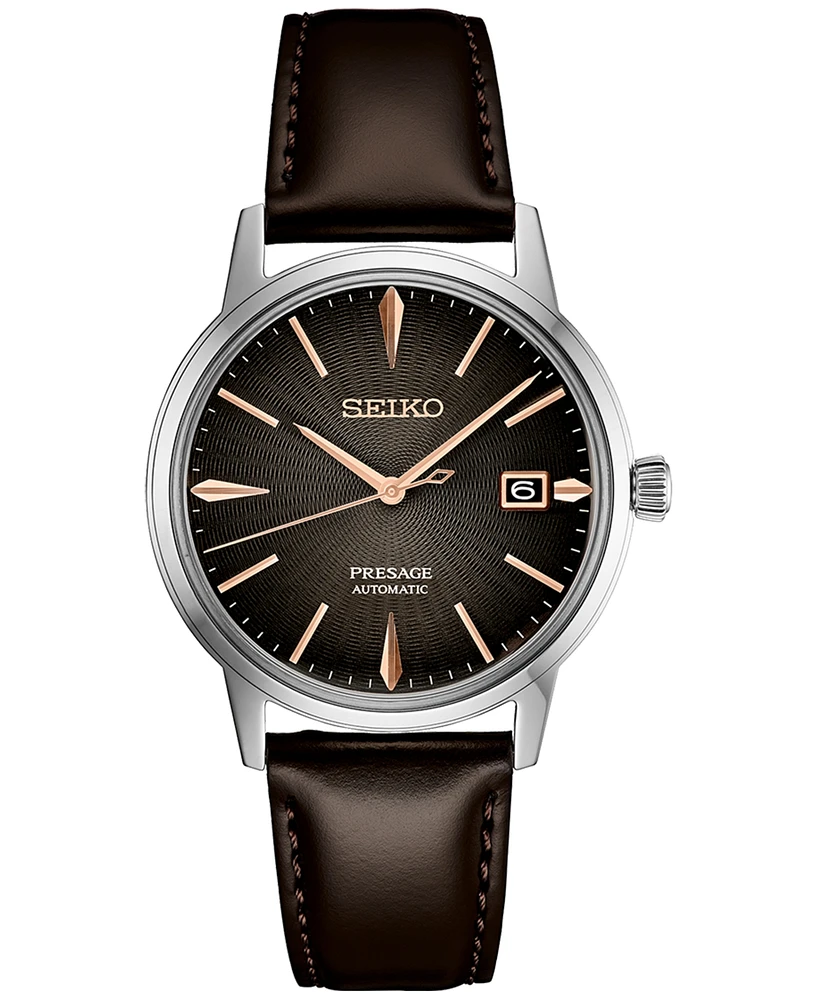 Seiko Men's Automatic Presage Brown Leather Strap Watch 40mm