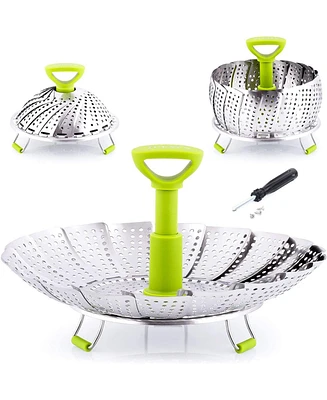 Expandable Vegetable Steamer Basket Stainless Steel Fits Various Size Pots, Pans, & Pressure Cookers