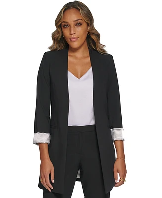 Calvin Klein Women's Roll Sleeve Open Front Blazer, Regular and Petite