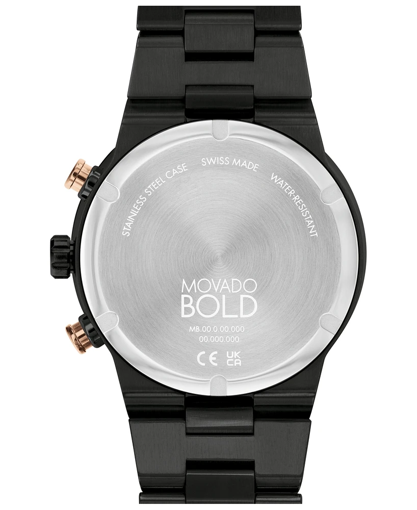 Movado Men's Bold Fusion Swiss Quartz Chronograph Ionic Plated Black Steel Bracelet Watch 44mm