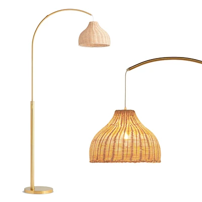 Lark 75 in. Boho Wicker Led Floor Lamp with Rattan Empire Shade