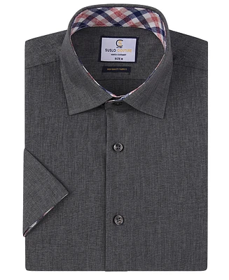 Suslo Couture Men's Slim Fit Linen Look Short Sleeve Button Down Shirt