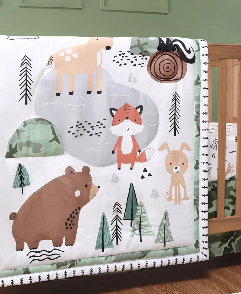 The Peanutshell Woodland Camo Crib Bedding Set for Baby Boys, 3 Piece Nursery Bed Set, Crib Comforter, Fitted Sheet, Crib Skirt