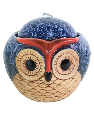 Indoor Home Office Decorative Smooth Glazed Ceramic Owl Tabletop Water Fountain Feature - 7"