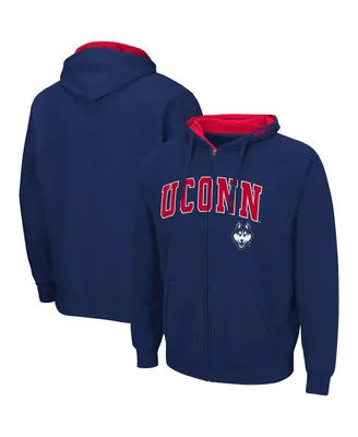 Men's Colosseum Navy UConn Huskies Arch and Logo 3.0 Full-Zip Hoodie