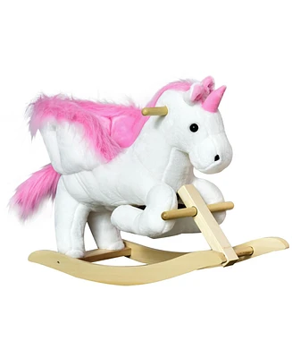 Qaba Kids Rocking Chair with Sound, Wood Base Seat, Unicorn