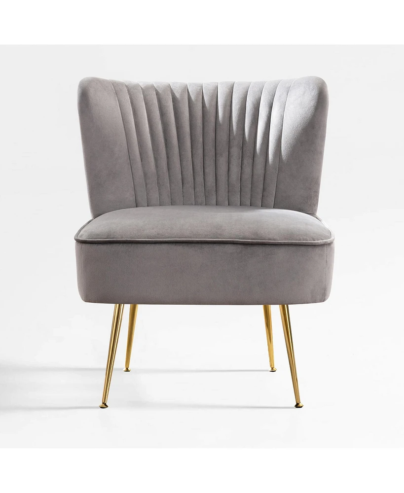 25" Wide Upholstered Tufted Velvet Accent Chair With Metal Leg