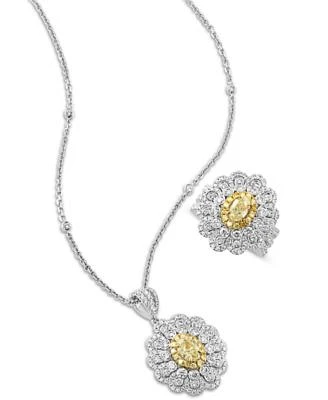 Effy Yellow Diamond White Diamond Flower Ring Necklace Collection In 18k Two Tone Gold