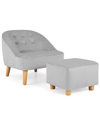 Kids Sofa Chair w/ Ottoman Toddler Single Velvet Upholstered