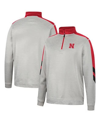 Men's Colosseum Gray and Scarlet Nebraska Huskers Bushwood Fleece Quarter-Zip Jacket