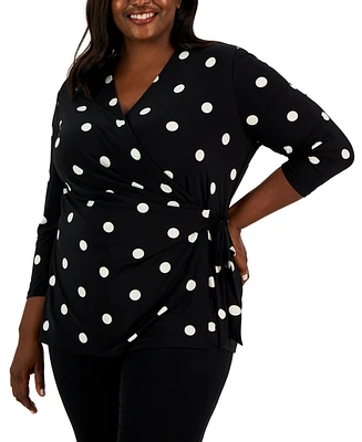 Anne Klein Plus Printed Side-Tie 3/4-Sleeve Top
