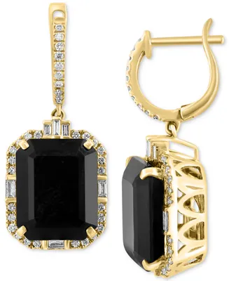 Effy Onyx & Diamond (3/8 ct. t.w.) Dangle Hoop Earrings in 14k Gold