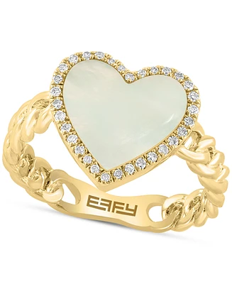 Effy Mother of Pearl & Diamond (1/10 ct. t.w.) Heart Halo Ring in 14k Gold-Plated Sterling Silver