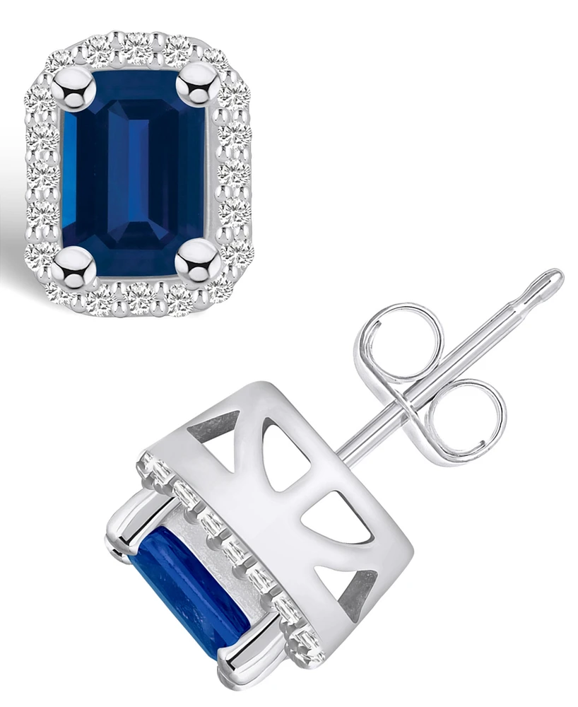 Macy's Sapphire (1-3/8 Ct. t.w.) and Diamond (1/5 Halo Stud Earrings