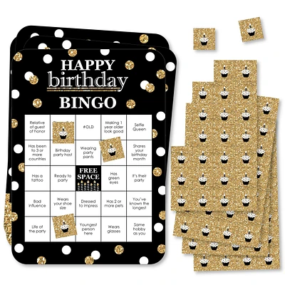 Big Dot of Happiness Adult Happy Birthday Gold Find the Guest Bingo Cards & Markers Bingo Game 18 Ct
