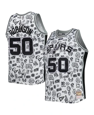 Men's Mitchell & Ness David Robinson White San Antonio Spurs 1998-99 Hardwood Classics Doodle Swingman Player Jersey