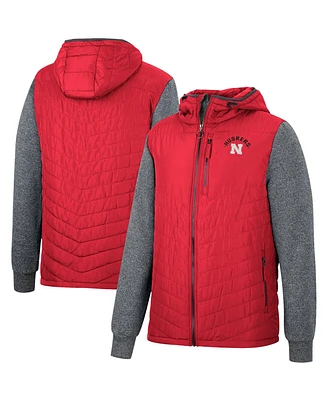 Men's Colosseum Scarlet, Charcoal Nebraska Huskers Course Herringbone Full-Zip Hoodie