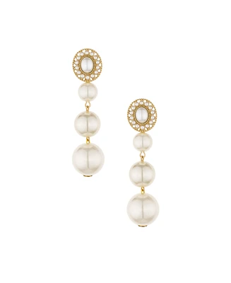 Ettika Graduating Imitation Pearl Earrings in 18K Gold Plating