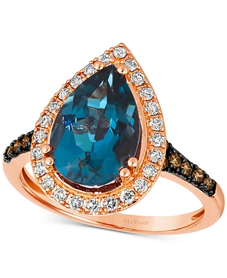Le Vian Deep Sea Blue Topaz (3 ct. t.w.) & Diamond (3/8 Teardrop Halo Ring 14k Rose Gold