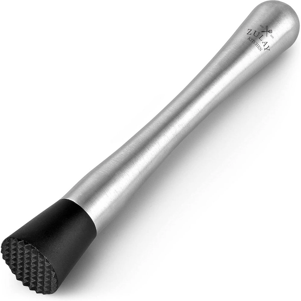 (8 inch) Stainless Steel Muddler for Cocktails - Professional Cocktail Muddler with Grooved Nylon Head