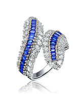 Sterling Silver Rhodium Plated with Green Cubic Zirconia Bypass Ring