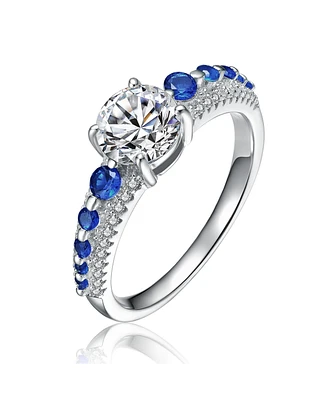 Sterling Silver Rhodium Plated with Blue Cubic Zirconia Statement Ring