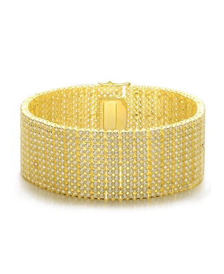 Sterling Silver 14K Gold-Plated Cubic Zirconia Cuff Bracelet