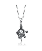 Sterling Silver with Rhodium Plated Turtle Pendant Necklace