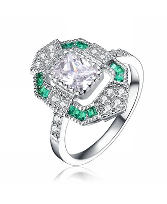 Sterling Silver with Rhodium Plated Radiant Cubic Zirconia Coctail Ring