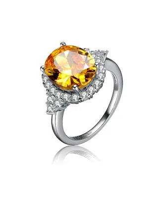 Sterling Silver Yellow Cubic Zirconia Oval Ring