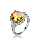 Sterling Silver Yellow Cubic Zirconia Oval Ring