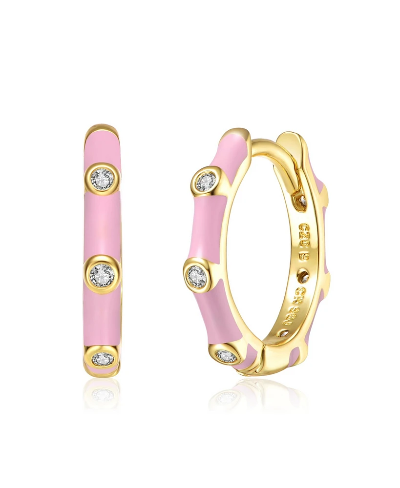 Baby/Kids Extra Mini 14k Yellow Gold Plated with Cubic Zirconia Enamel Bamboo Hoop Earrings
