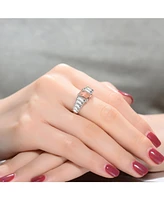 Sterling Silver with Rhodium Plated Pink Asscher Cubic Zirconia Green Zirconias Cluster Ring