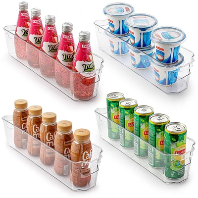 Zulay Kitchen 4 Pack Clear Refrigerator Organizer Bins - Narrow Fridge Organizers and Storage Clear