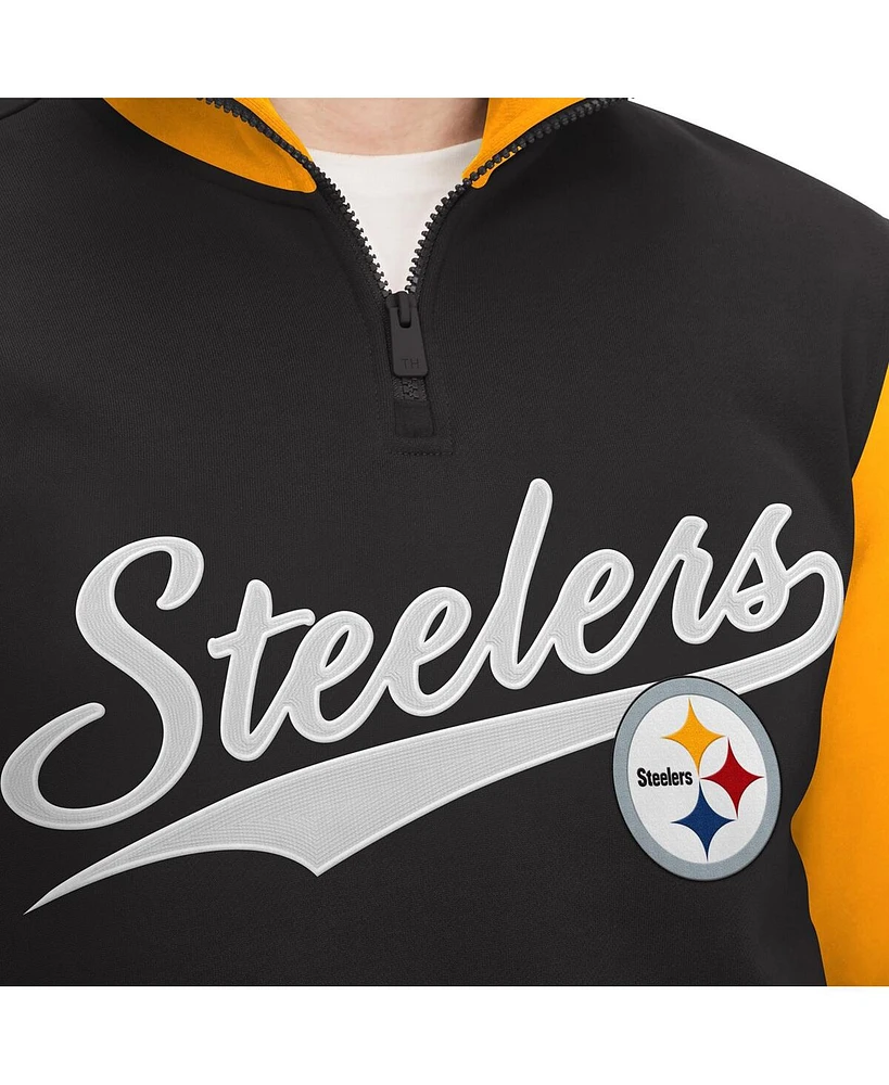 Men's Tommy Hilfiger Black, Gold Pittsburgh Steelers Aiden Quarter-Zip Top