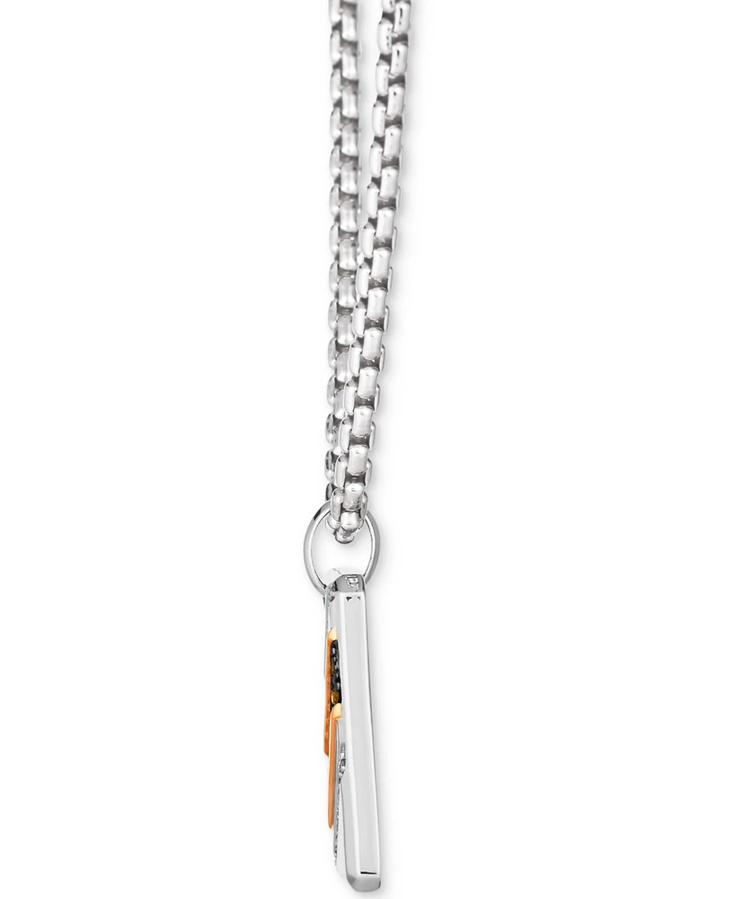 Le Vian Men's Chocolate Diamond (1/4 ct. t.w.) & Nude Diamond (1/6 ct. t.w.) Dog Tag 22" Pendant Necklace in Sterling Silver & 14k Rose Gold-Plate