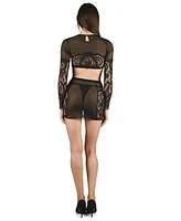MeMoi Women's Angelina 3 Piece Floral Lace Lingerie Set