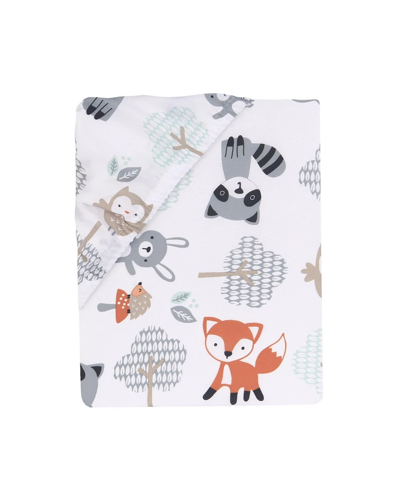Bedtime Originals Baby Woodland Friends Fox/Owl/Raccoon Fitted Crib Sheet - White