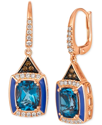 Le Vian Deep Sea Blue Topaz (4-1/2 ct. t.w.), Nude Diamonds (1/3 ct. t.w.) & Chocolate Diamonds (1/10 ct. t.w.) Drop Earrings in 14k Rose Gold
