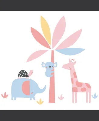 Lambs & Ivy Snuggle Jungle Pastel Safari Elephant/Giraffe/Tree Wall Decals