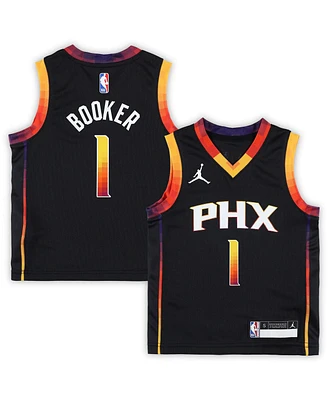Preschool Boys and Girls Jordan Devin Booker Black Phoenix Suns 2022/23 Swingman Jersey - Statement Edition